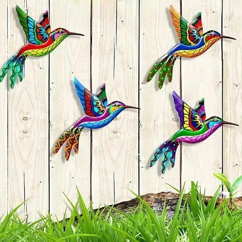 1Pcs Garden Decoration Accessories Jardineria Iron Art Colorful Hummingbird Pendant Delicate Wall Hanging Crafts Wall Decoration