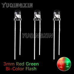50pcs F3 3mm Flash Red Green Bi-Color Light-Emitting-Diode Automatic Flashing LED Flash Control Blinking 3 mm LED Diode DIY