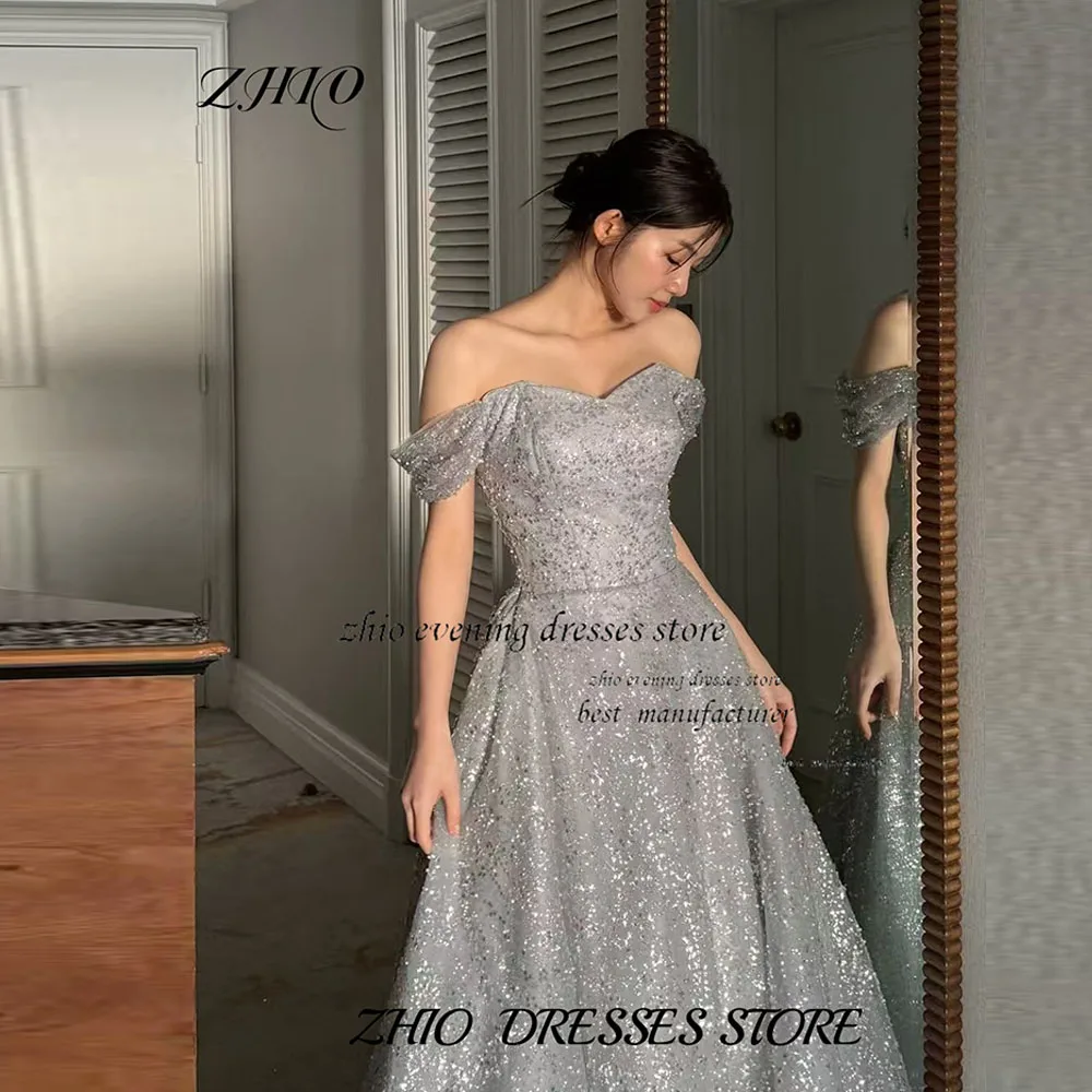 ZHIO Charming Sparkling Silver Strapless Sequin Embellished Heart Neckline A-Line Dresses Party Prom Formal Gowns Customized