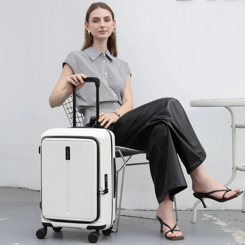 Front-Opening Expandable Hardshell Spinner Luggage, 22x14x9 Airline Approved, TSA Lock, Carry-On Suitcase with Wheels