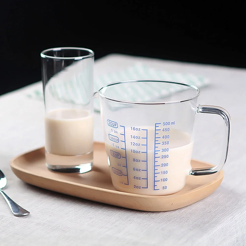 Glass Measuring Cup with Spouts Clear Scale 250/500ML Milk Jug Espresso Cup Shot Glass Durable Measure Glass Mug with Handle