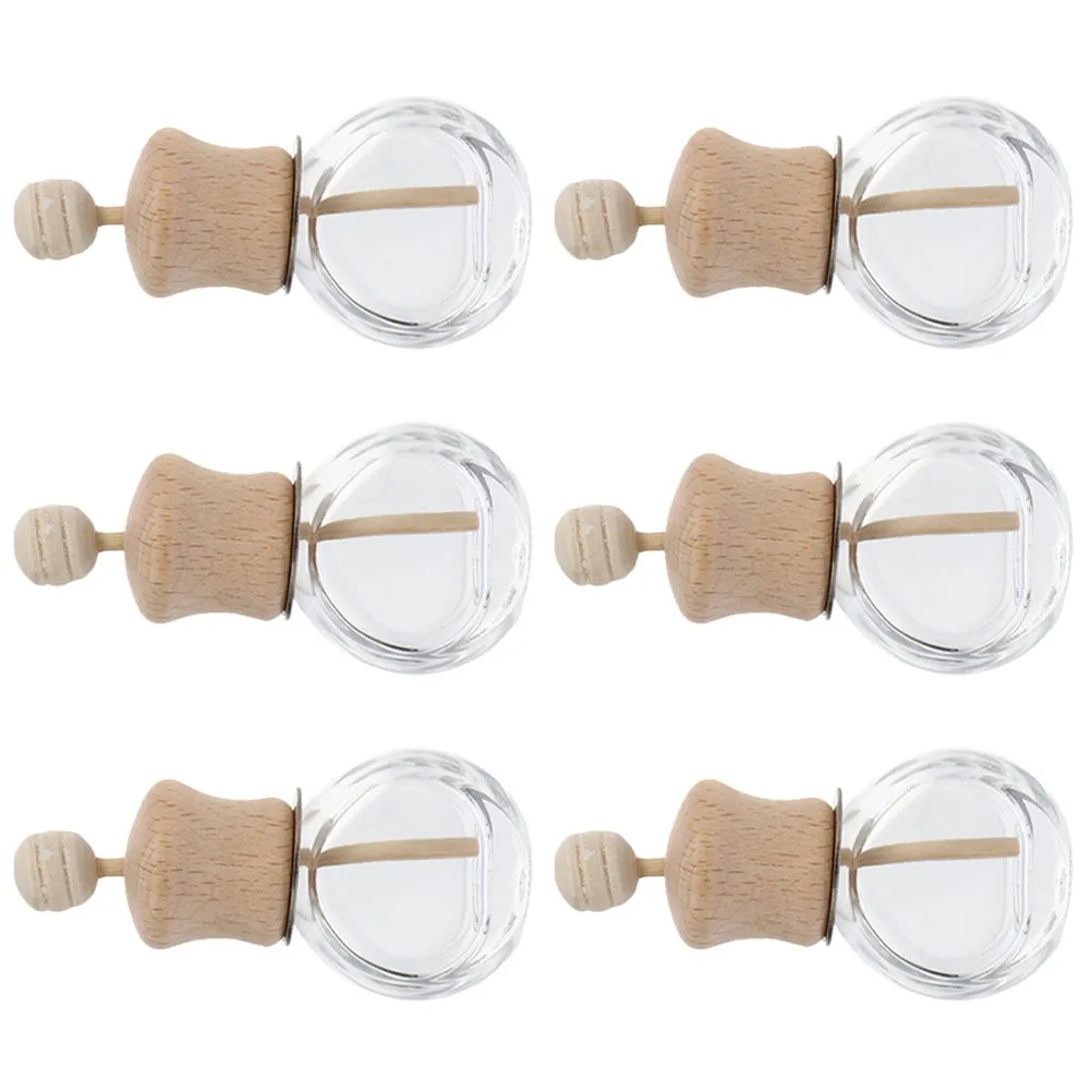 

6pcs Aromatherapy Bottles High Waist Round Glass Car Air Freshener 10ml Scent Diffuser Essential Oil Holder Wooden Cap Design