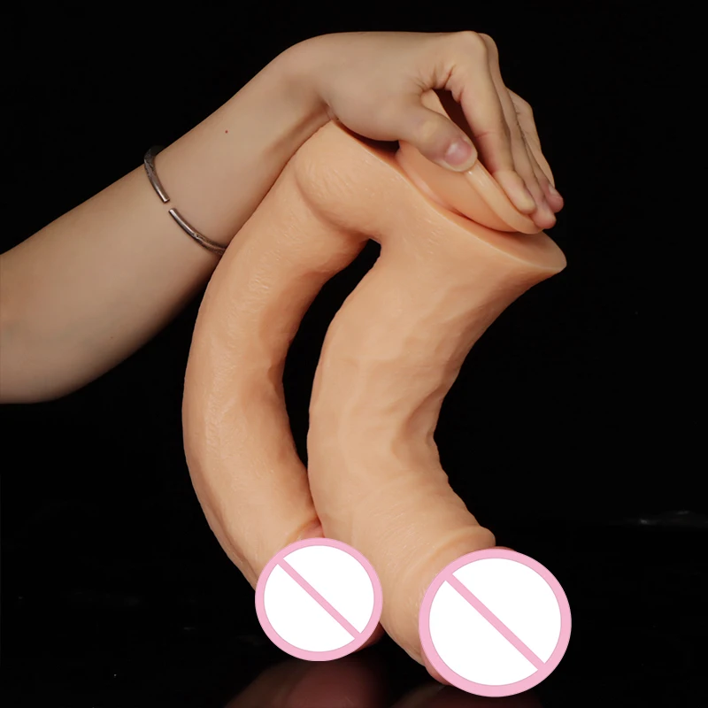 PVC Double Headed Dildo Super Realistic Fake Penis Double Penetration Vaginal Plug Anal Dilator G-point Stimulation Massager 18