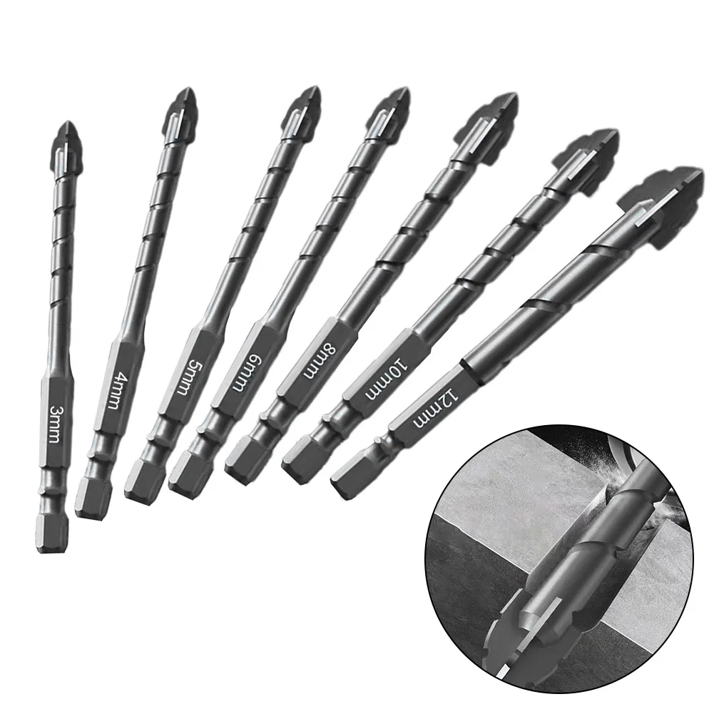 7pcs Eccentric Drill Drilling Glass Tile Punching Rock Slab Triangle Drill Bit For Wood Concrete Ceramic Metal Glass Woodworking