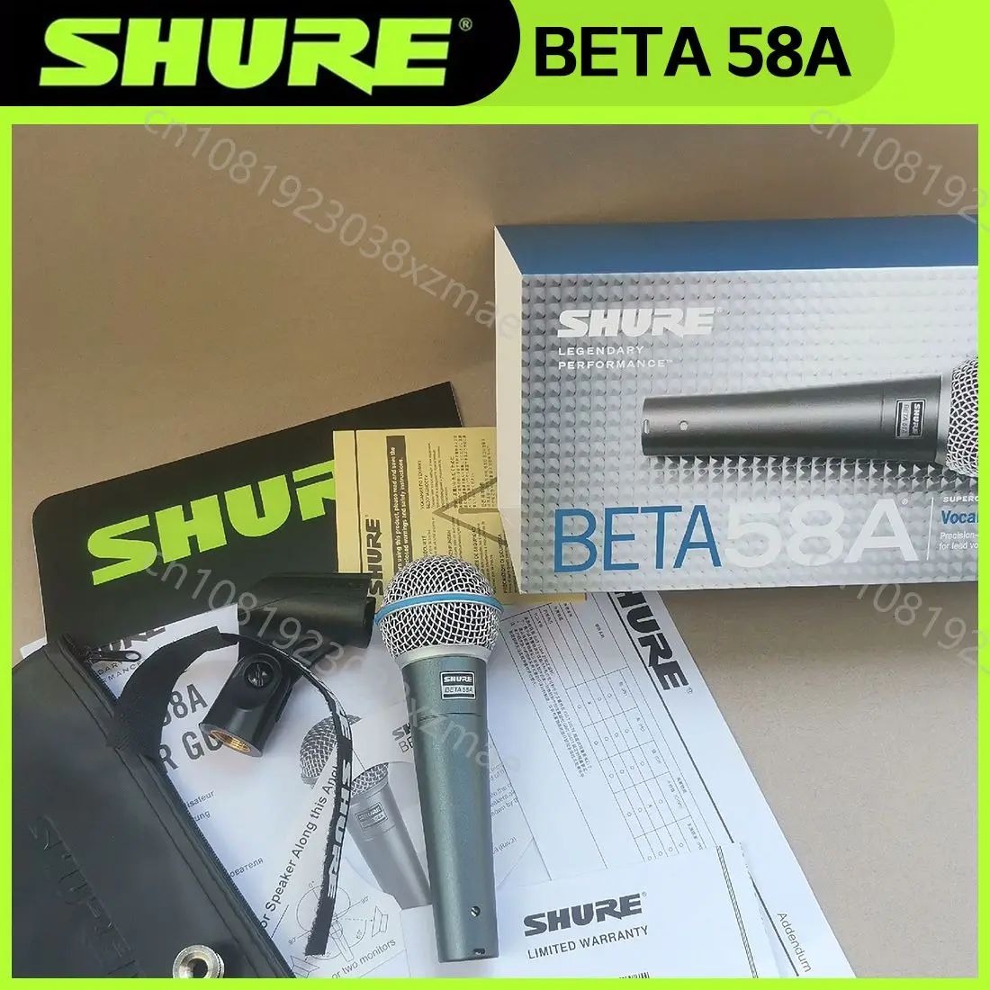 Shure BETA 58A Microfone com Fio, Microfone Portátil Dinâmico para Performance, Vocais de Festa ao Vivo, Karaoke Stage Mic, Drop Shipping