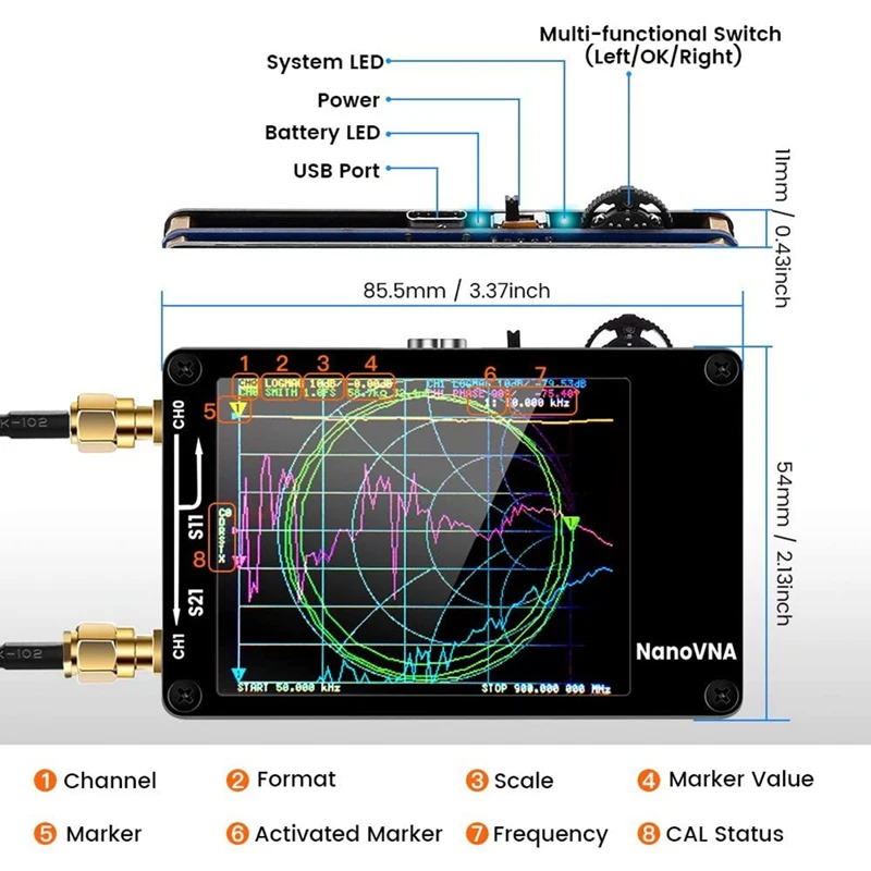 Used For Nanovna Vector Network Analyzer Press Screen  Vhf Uhf 50Khz-900Mhz Antenna Analyzer Rechargeable Rf Demo Kit