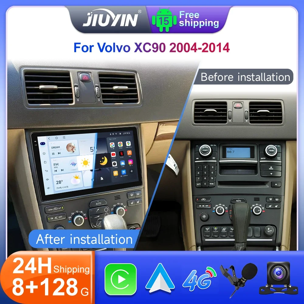 JIUYIN 10.1“ Car Radio Player For Volvo XC90 2004-2014 Android15 Multimedia Wireless CarPlay Audio Auto Video Stereo GPS Screen