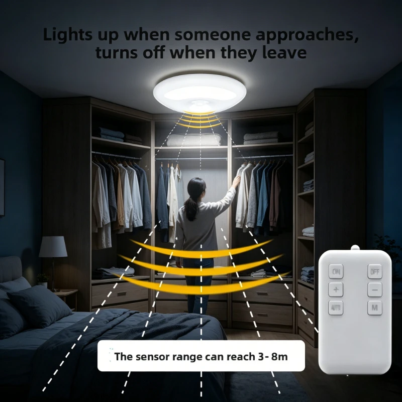 Wireless Rechargeable Motion Sensor Ceiling Light Indoor Auto Induction Lamp for Hallway Corridor Entrance Balcony