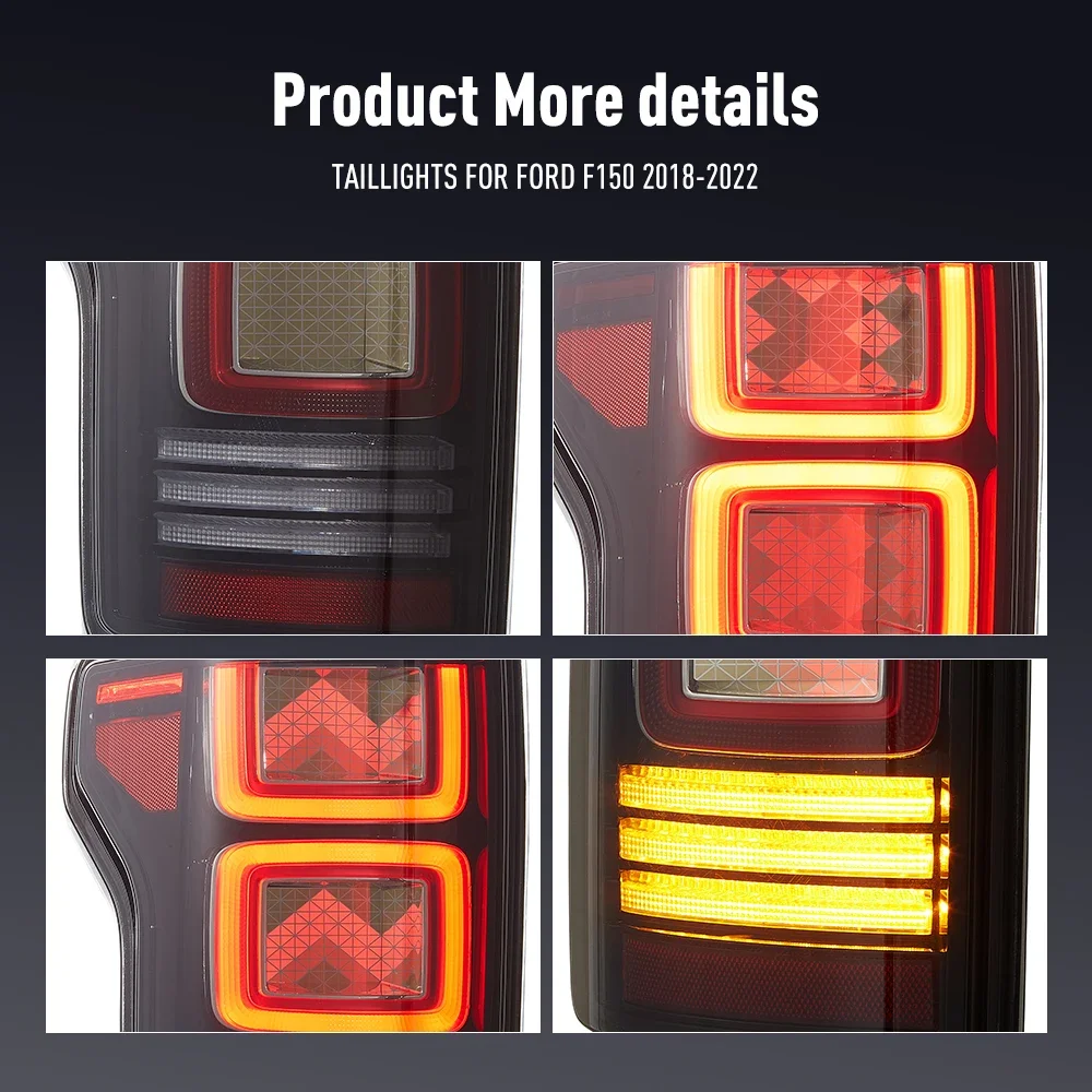 Sepasang Lampu Belakang LED Untuk Ford F150 2018-2022 DRL Lampu Mundur Rem Sinyal Belok Plug And Play Perakitan Lampu Belakang Mobil