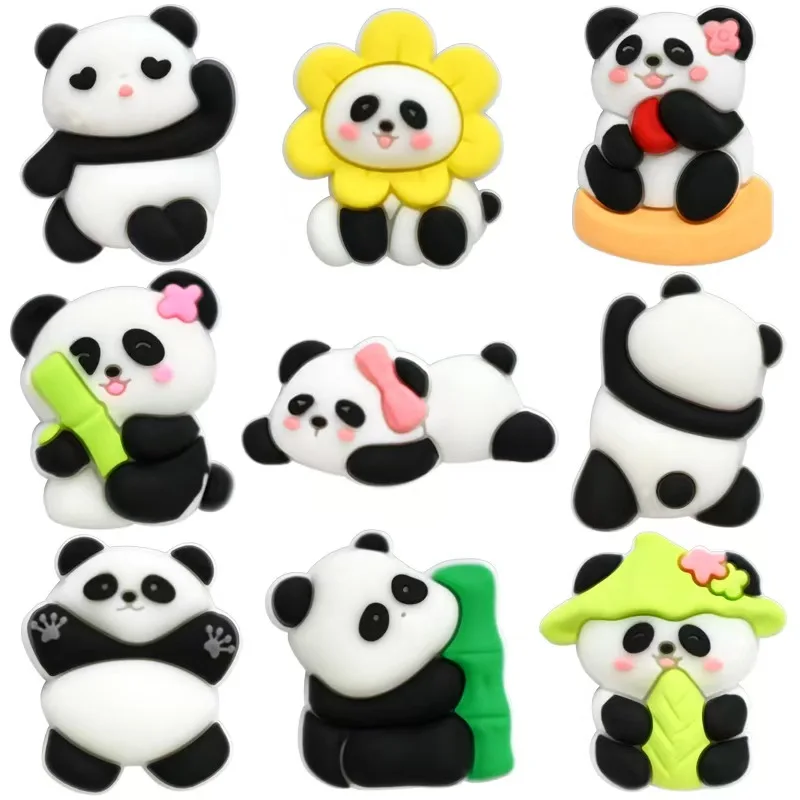 New semi-3D cartoon panda hole shoes creative PVC soft rubber shoe flower removable shoe accessories DIY accessories spot