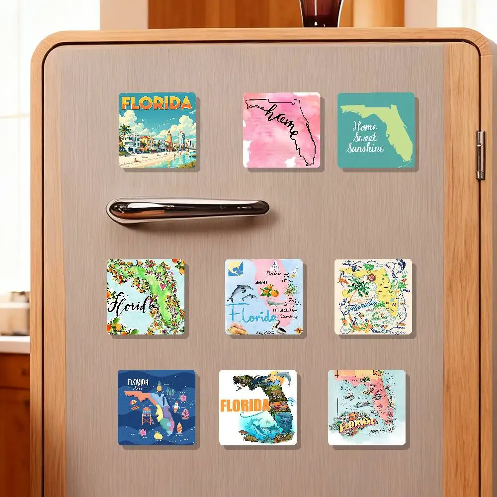Florida Scenery Aesthetic Art Square Refrigerator Magnet Personalized Creative Magnetic Stickers With Magnets