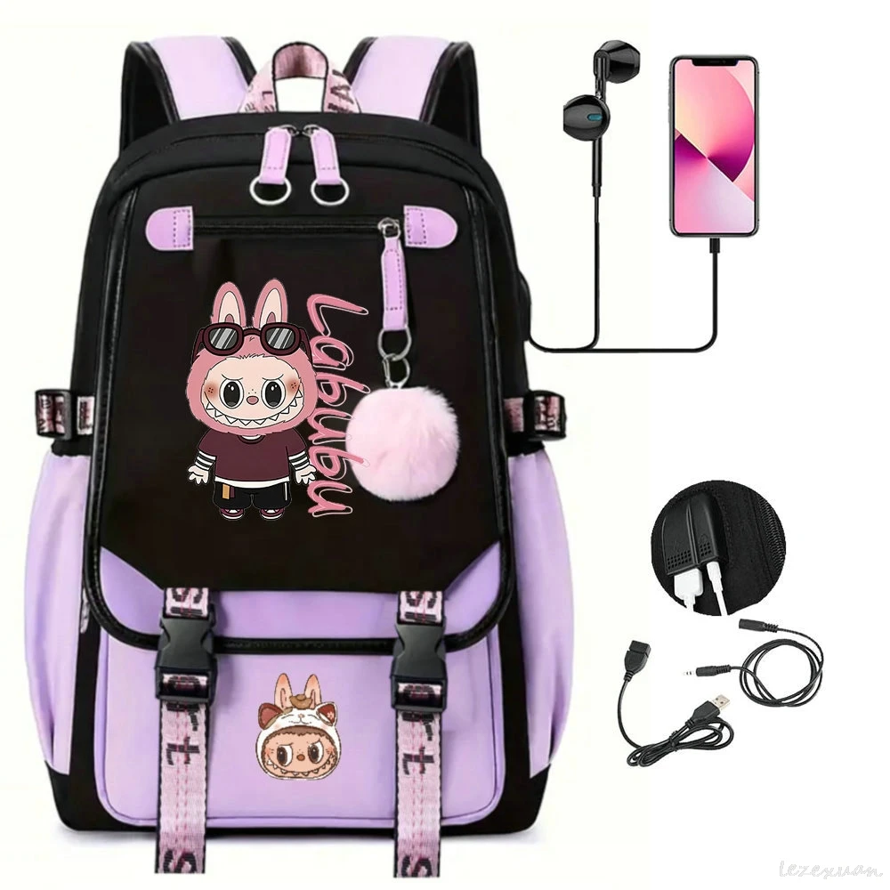 New Fashion LABUBU Backpack for Girls Boys Teenager Children Rucksack Men Women Casual School Bags USB Charging Backpacks