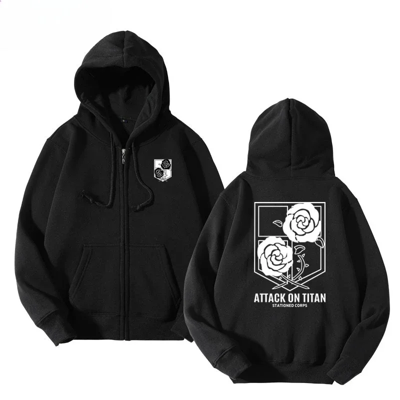 

Attack on Titan Anime Double Sided Printed Zipper Hoodie Autumn/Winter New Harajuku Plus Size Men's Casual Loose Sweater Top