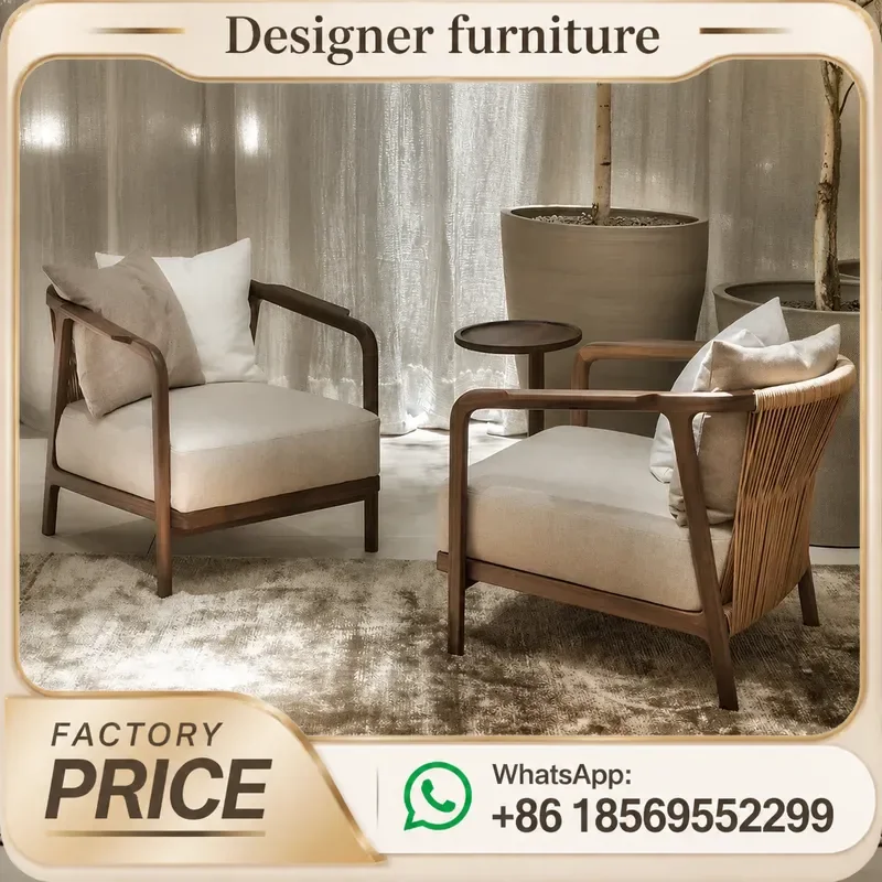 Teak Rope Weaving Sofa Set Outdoor Patio Garden Furniture All Weather Waterproof Sunscreen For Villa Courtyard Balcony