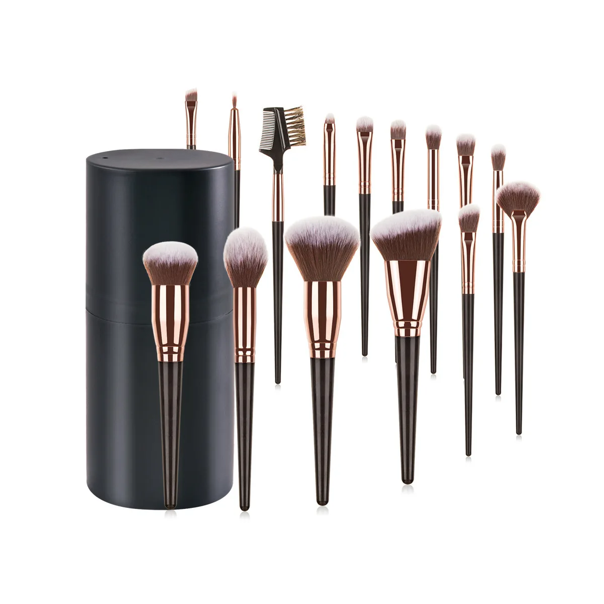 Groothandel 15-delige platte make-upborstelset Aangepaste logo Foundation Brush Kit met verpakking voor gezichtsgebruik