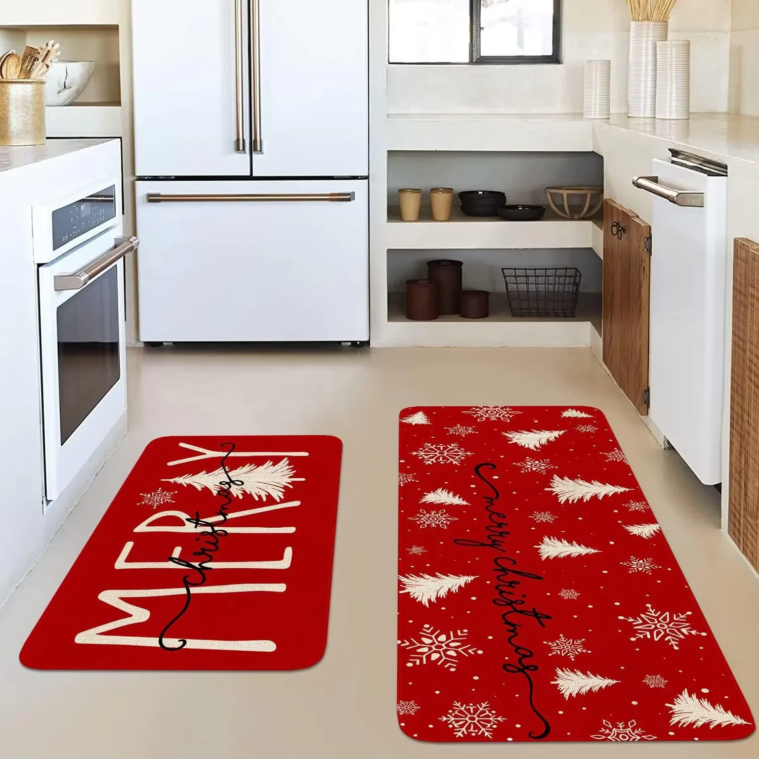 

VIKAMA 1/2 pcs Christmas-Themed Door Mat, Non-Slip And Durable Kitchen Carpet, Entrance Door Mat For The Foyer, Home Decoration.