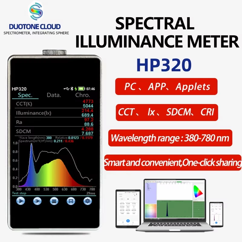 Spectral illuminance meter irradiance illuminance Color temperature HP330 lx CCT CRI  test spectrometer light