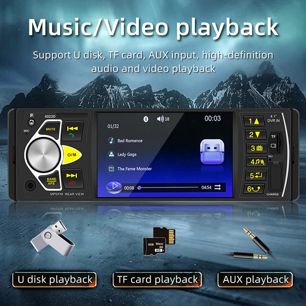 Navifly 1 Din 4.1 "مشغل MP5 الوسائط المتعددة العالمي راديو FM USB عكس الكاميرا لشركة فولكس فاجن بيجو رينو فيات لادا سيتروين مازدا