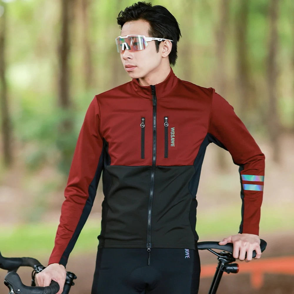 Wosawe jaqueta térmica de inverno para ciclismo, casacos masculinos de lã, roupas de bicicleta mtb, à prova de vento, manter aquecido, camisa de bicicleta de estrada 0 ℃ -15 ℃