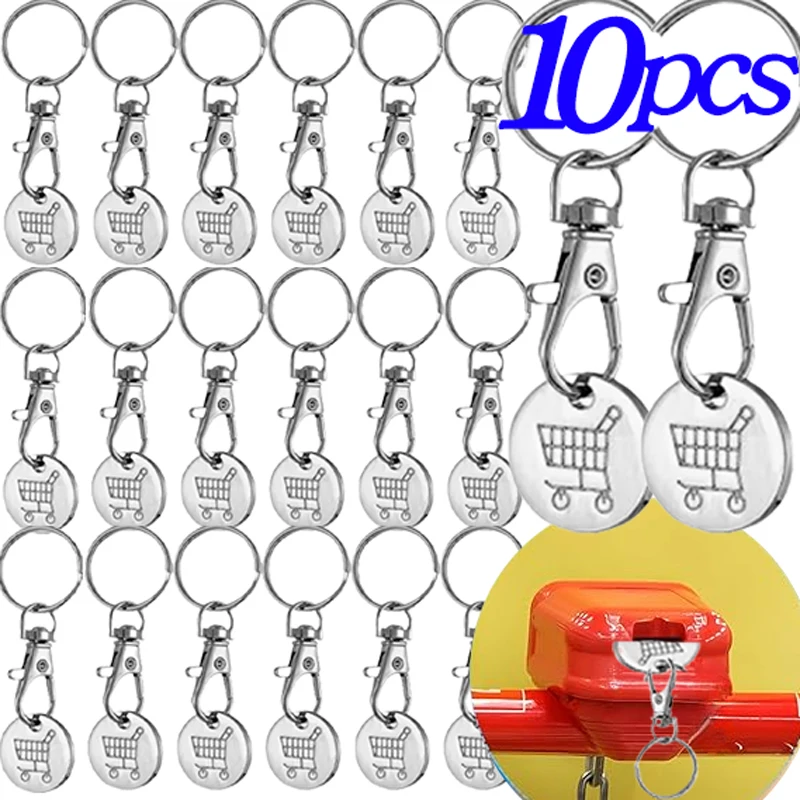 1/10Pcs Trolley Tokens Keychain Universal Small Metal Stainless Steel Portable Shopping Cart Tokens Key Ring Ornament Decoration