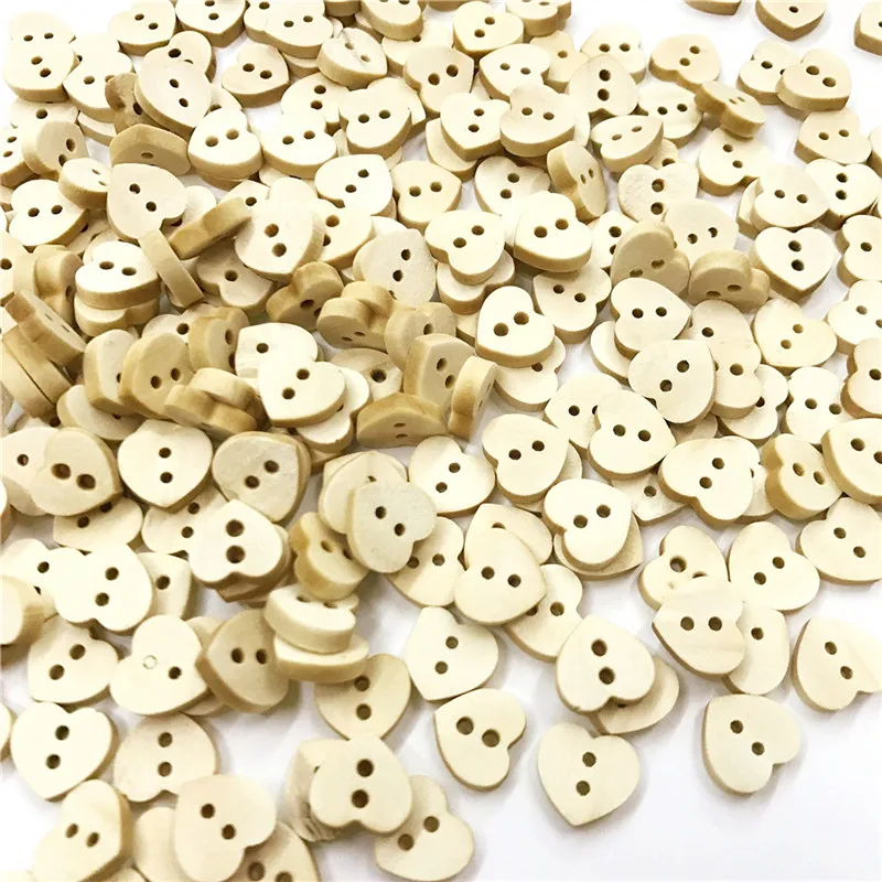 50PCS 12MM Natural Wooden Heart-Shaped 2 Hole Buttons Handmade Clothing Decoration Scrapbook Diy Home Sewing Accessories