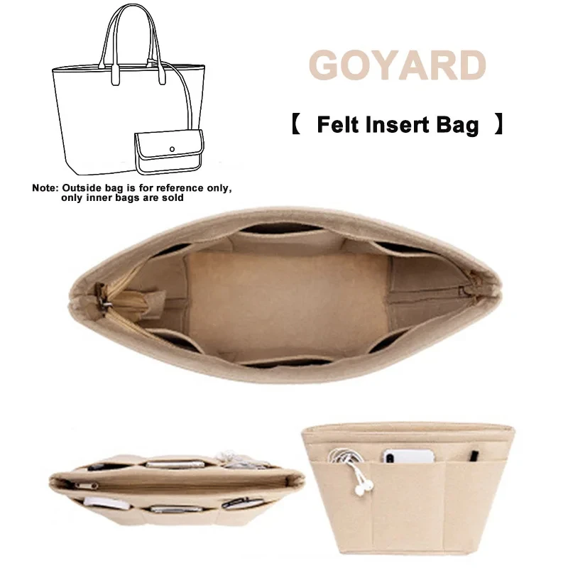 

Expand Storage Space Felt Bag Organizer Inner Lining Dividers Pocket For Goyard Tote Handbag Insert Tank Modification Accessory