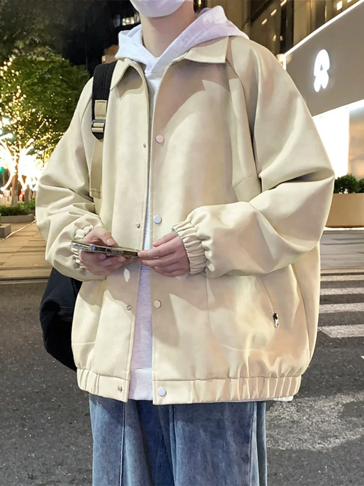 

Wassup Happy Men's Casual Flight Leather Jaet Loose Fit Spring Autumn Zipper Closure Long Sve Polyester Lined Coat