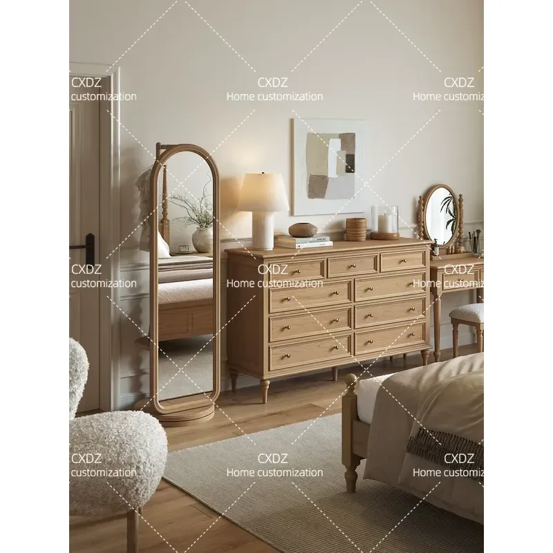 solid wood full-length mirror coat rack integrated rotatable natural wind bedroom full-length mirror household