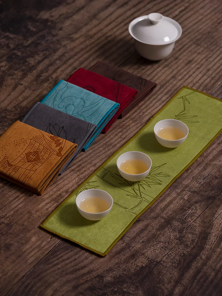 Painted Tea Towel Absorbent Thickened Cleaning Cloth Absorbent Clay Teapots Tea Towel Mat Tea Ceremony Tea Napkin