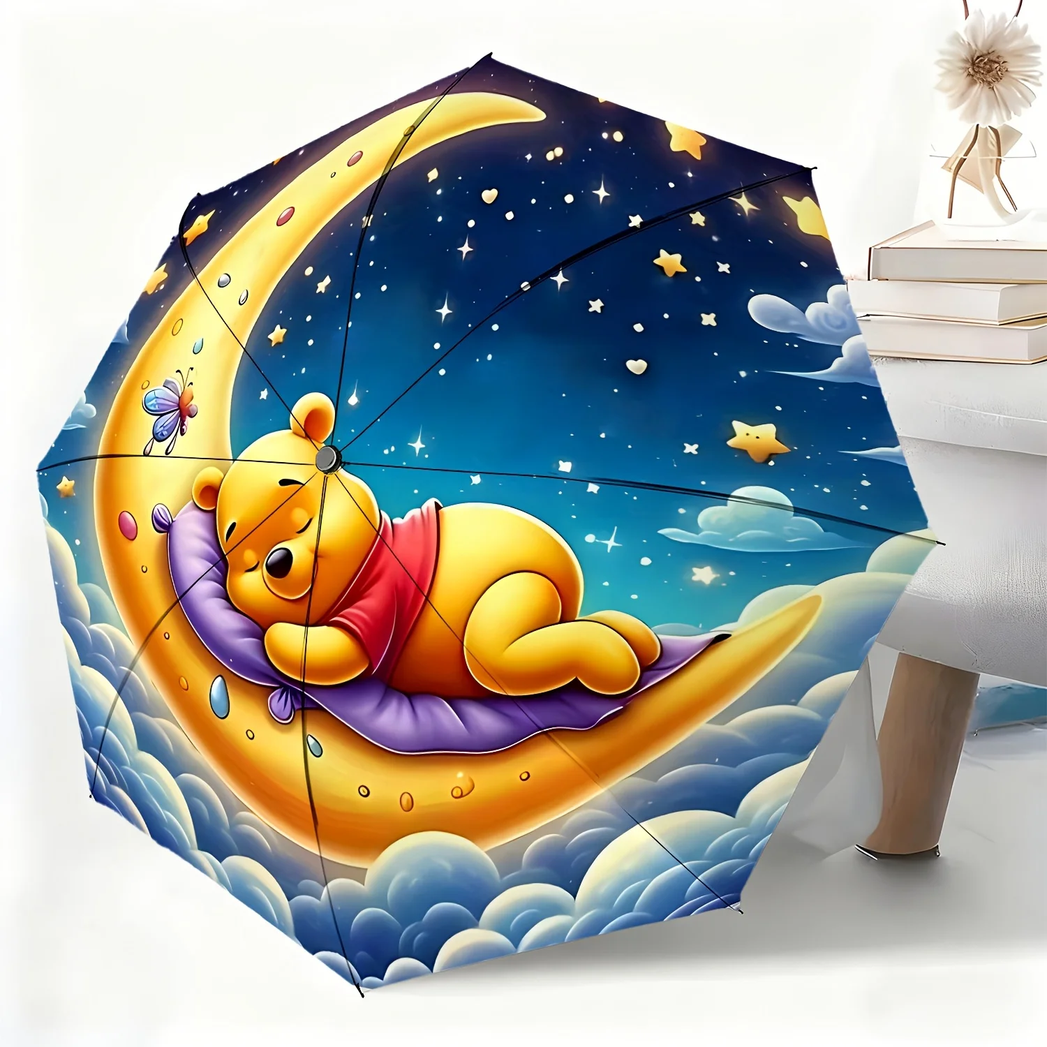 

Автоматический зонт Disney Winnie the Pooh Moon and Clouds, 1 шт., универсальный зонт двойного назначения для солнца и дождя, портативный складной зонт.