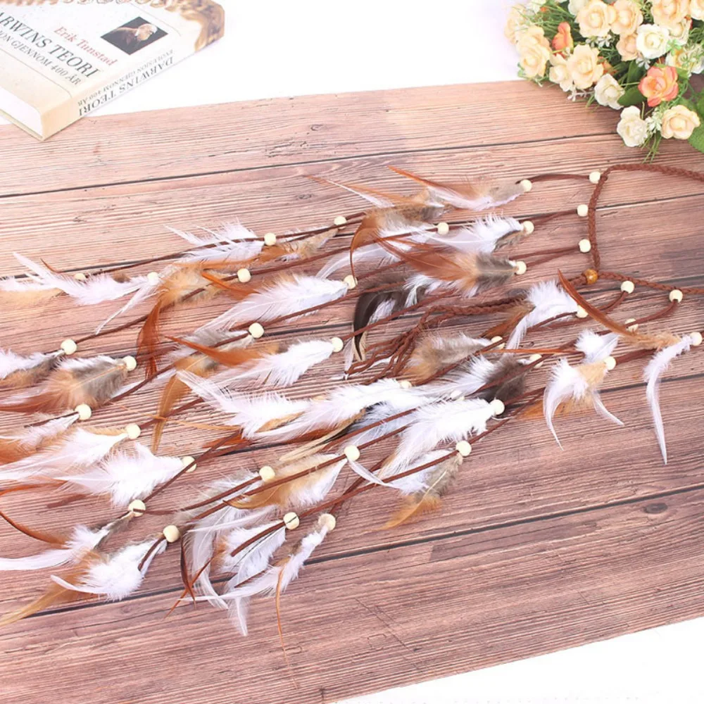 موضة شرابة ريشة عقال مطرز قابل للتعديل بوهو نمط غطاء الرأس العرقية البوهيمي قوس قزح الهندي عقال النساء