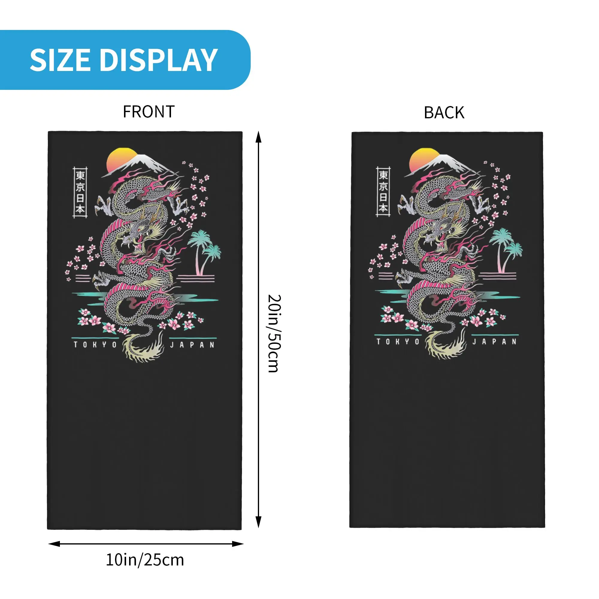 Japanese Tokyo Dragon Asian inspired Neon 80’s Bandana Neck Gaiter Printed Magic Scarf Balaclava Outdoor Sports for Men Women