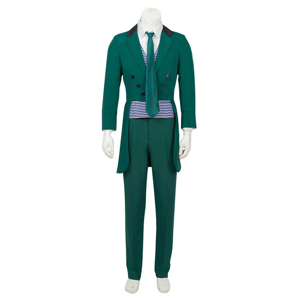 Haunted Cosplay Mansion Women Maid Apron Dress Butler Castmember Costume Men's Striped Regency Green Suit Halloween Horror Ghost image 3