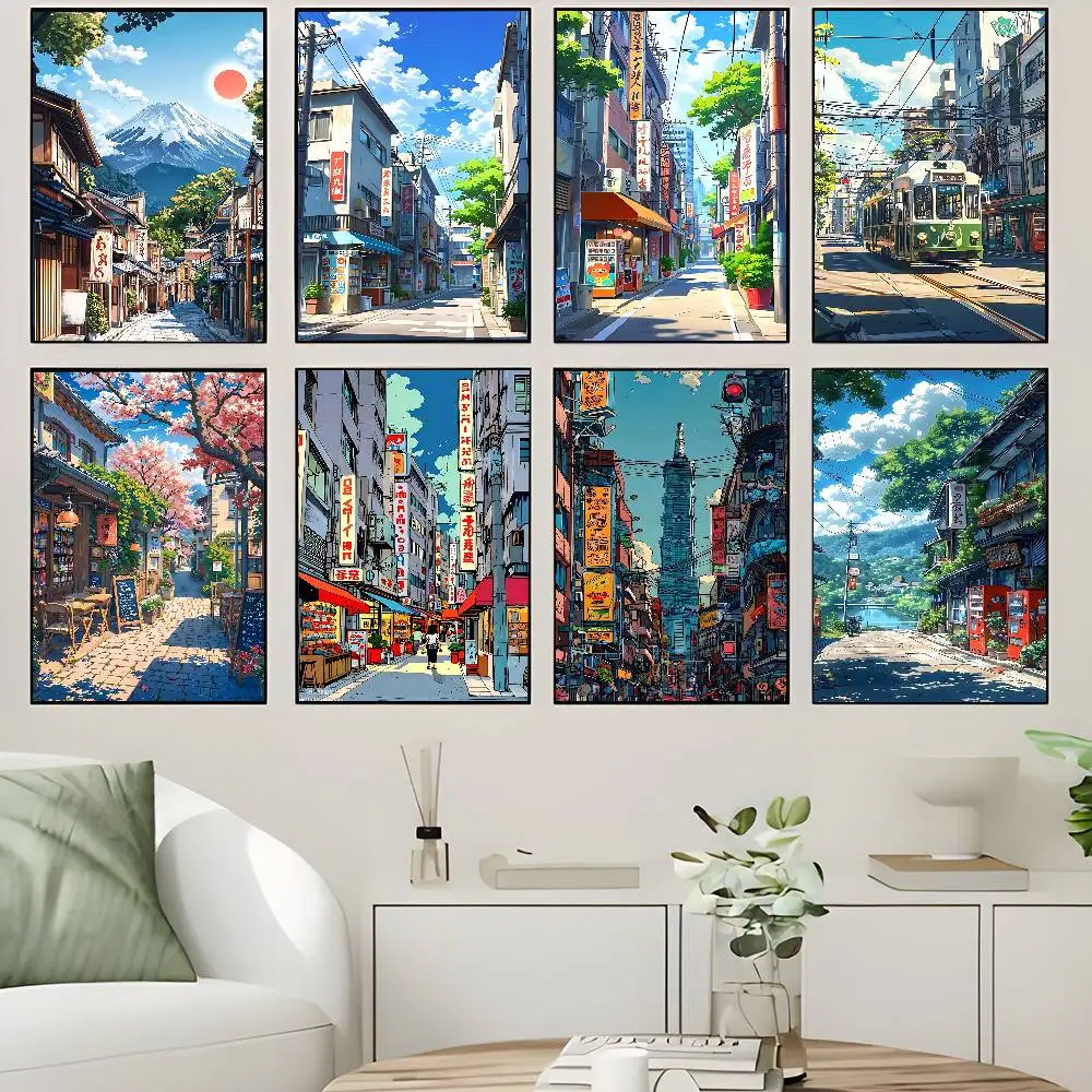 Manga Style Japanese Street Landscape Classic Vintage Posters Vintage Room Home Bar Cafe Decor Nordic Home Decor