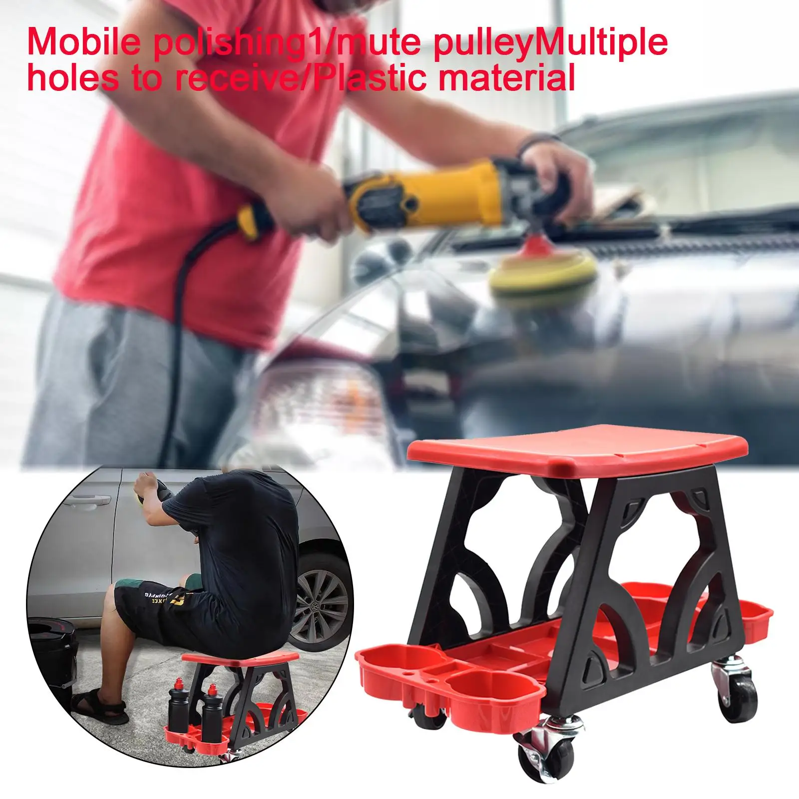 Car Detailing Stool Chair with Storage Holder Bench for Wax Polishing Projects Car Washing Car Cleaning Garage Vehicle Tools