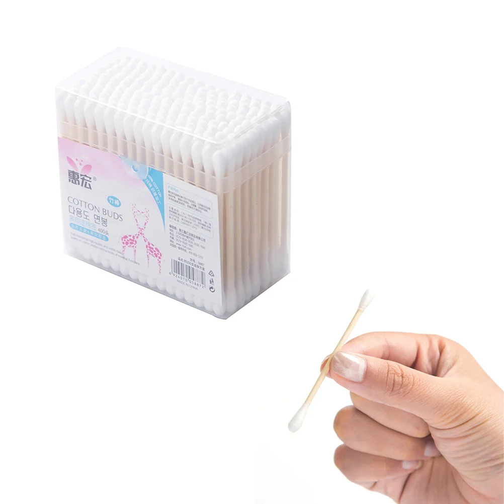 200pcs Double-headed Cotton Swab Disposable Cotton Stick Wooden Cotton Swab Medical Cleaner (Square Box)