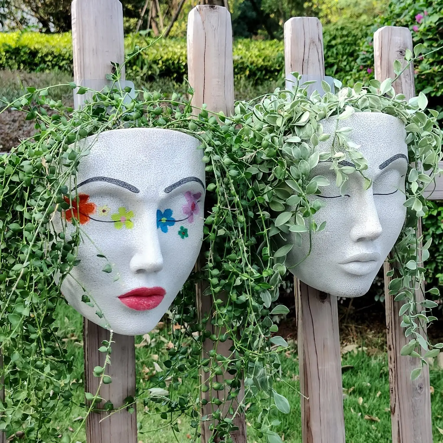 New Resin Wall-hanging Flower Pot Human Face Plant Pots Vase Hanging Planter Plant Holder Indoor Outdoor Garden Wall Decor