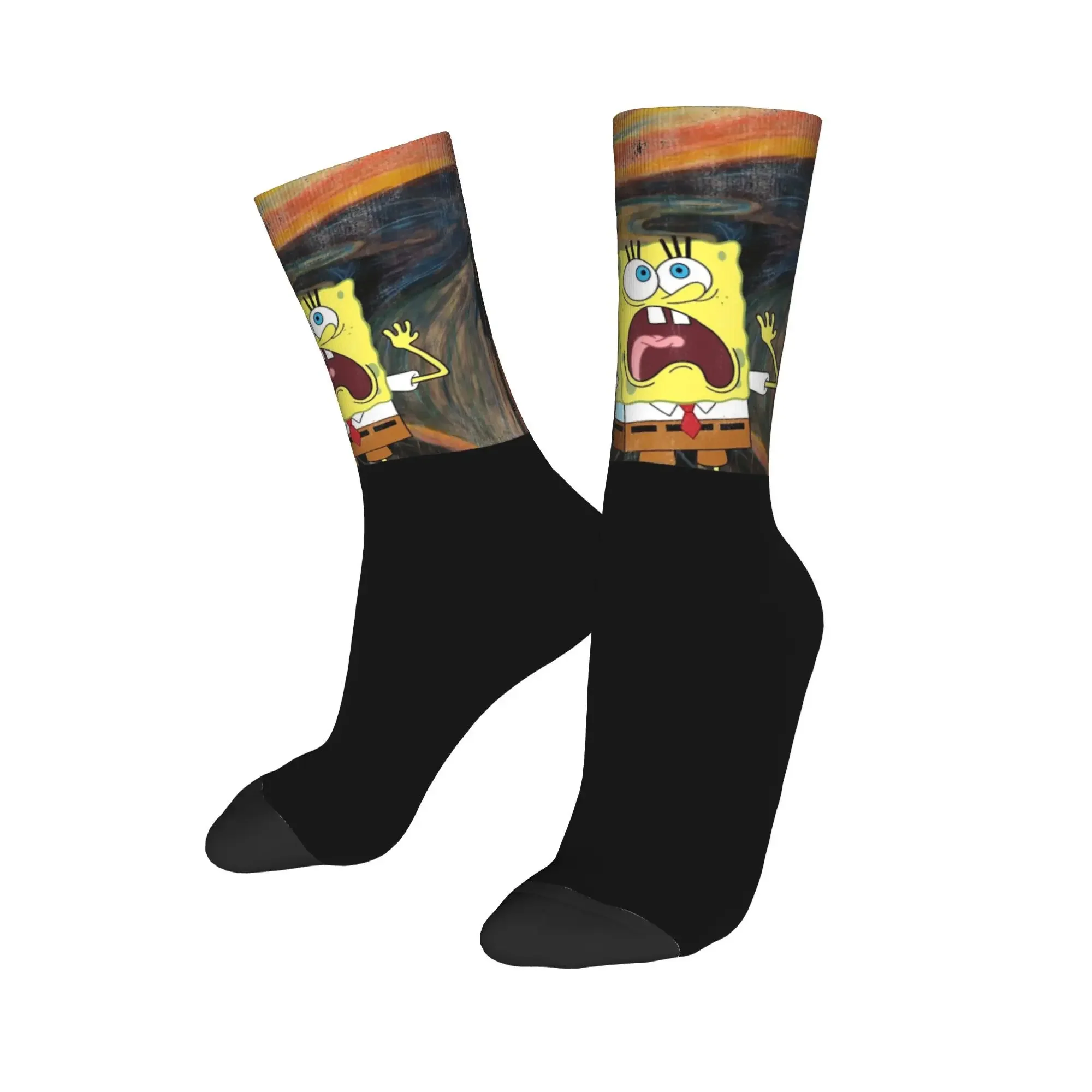 Unisex SpongeBobed Scream Painting  Outfits Socks Funny Cartoon Cozy  Cute For Daily Wear