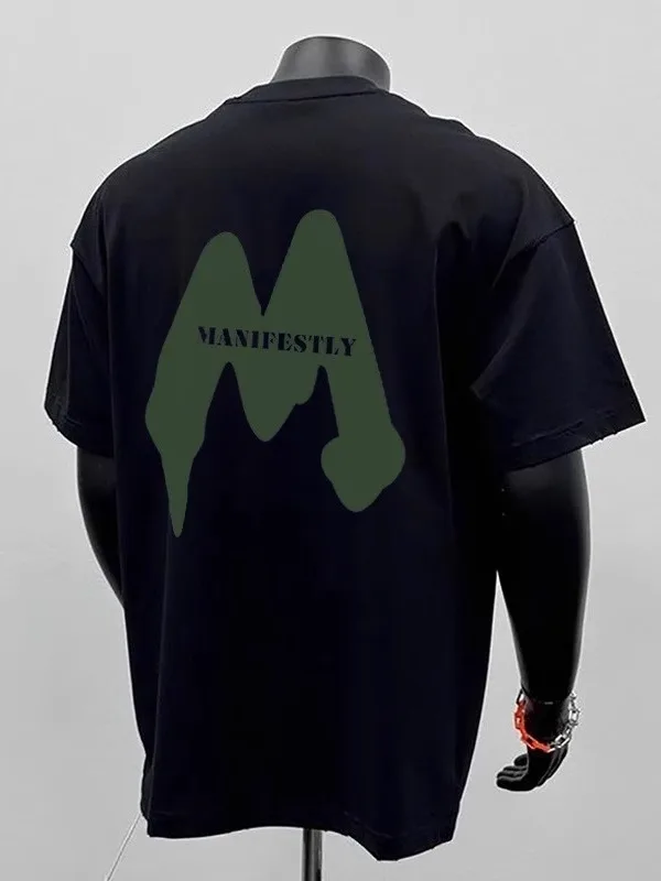 

Large Size 300 Pou American Letter Print T-irt Men's Summer round Ne Loose Casual Pure Cotton ort Sve Top