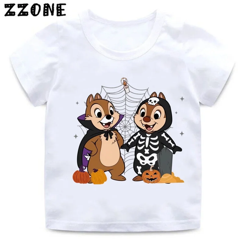 Chip and Dale Squirrel Halloween Print Cartoon Kids T-Shirts Girls Clothes Baby Boys Short Sleeve T shirt Summer Children Tops