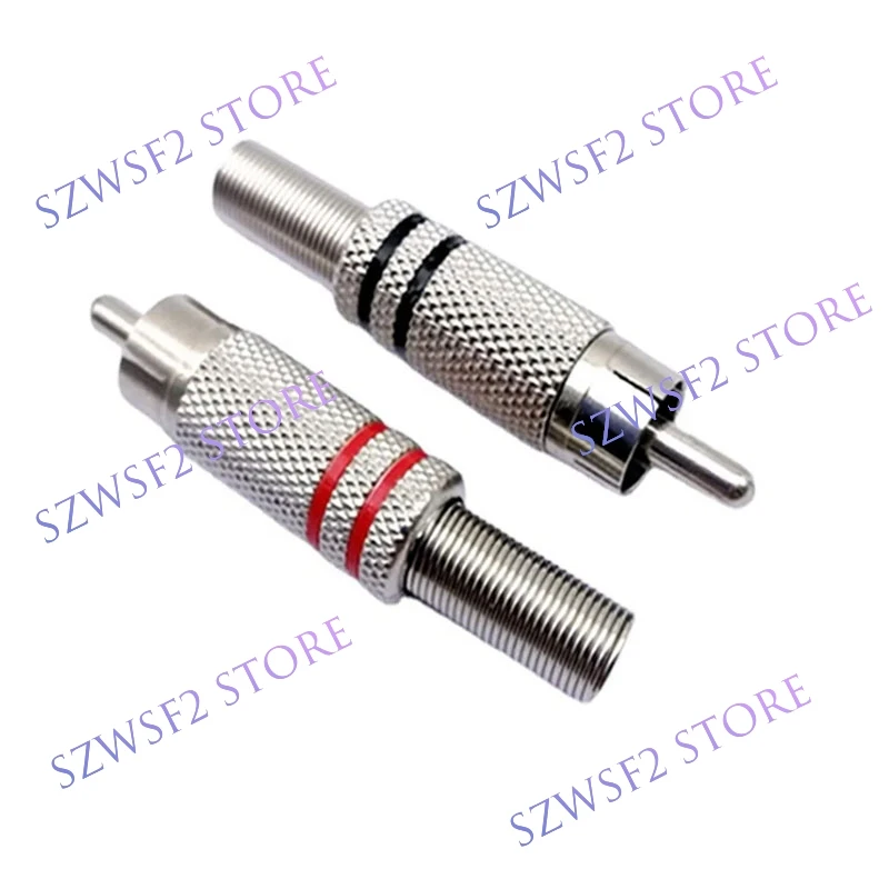 Metal RCA Lotus Male Welding  Head Nickel-plated Audio AV Monitor Connector With Metal Spring Cable Protector Red Black E2
