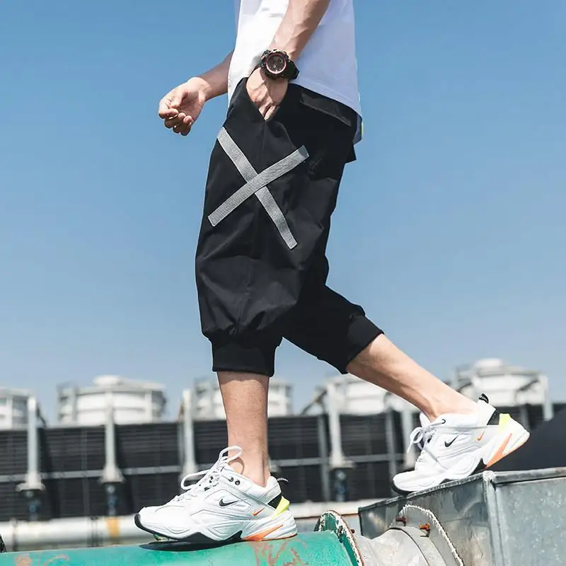 Summer Men Shorts Multi-pocket Sweatpants Streetwear Casual Loose Jogger Pants Elastic Waist Solid Luxury High-end Men Clothing