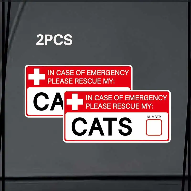 2PCS Cat Safety First Aid Warning Stickers Rescue Firefighters Window Decals for Office Car Emergency Response Q98