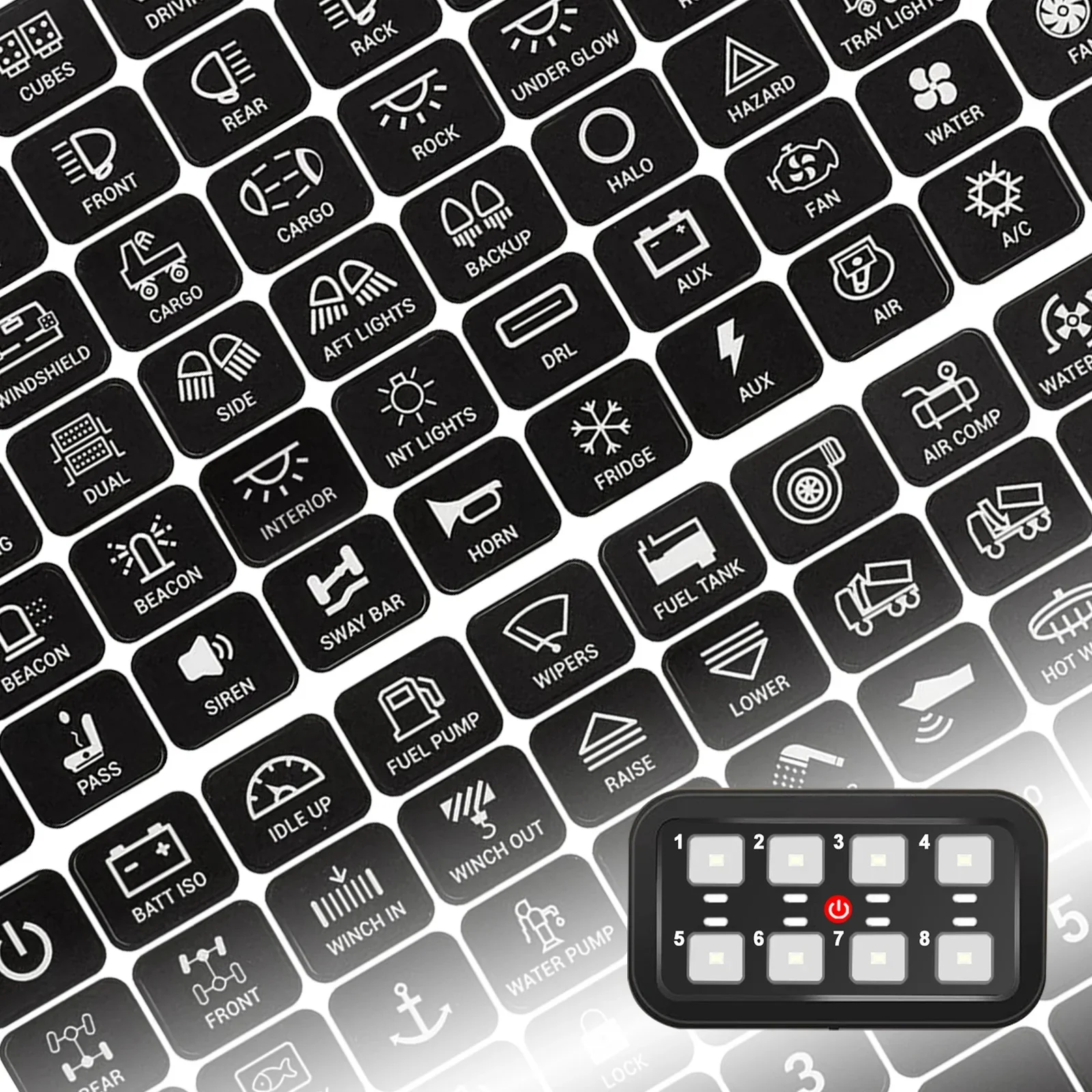 120Pcs Self-Adhesive Dashboard Control Sticker For Car Truck RV Camper Boat 6/8/12 Way Switch Button Label Decal Accessories