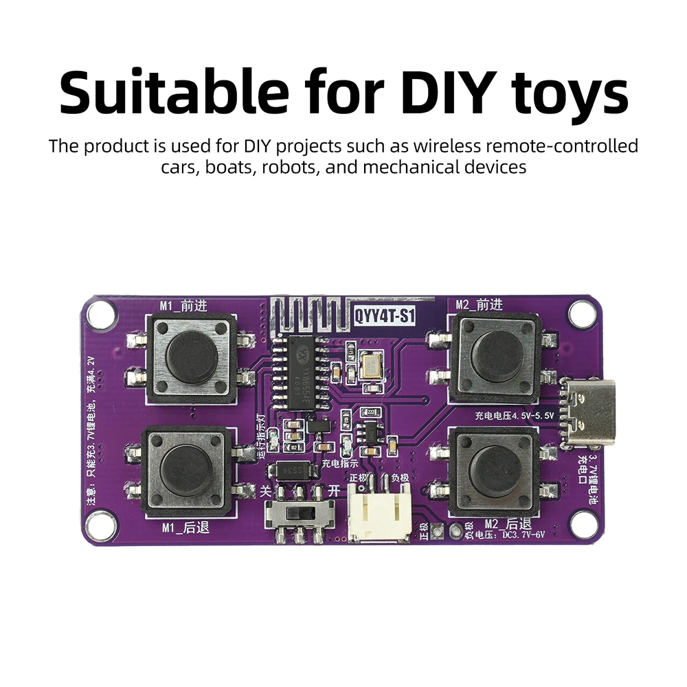2.4G 4CH Remote Control Receiver Module Kit 100-200M Range Type-C Charging for DIY RC Car Boat Robot