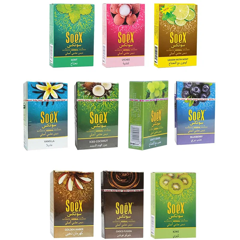 10pcs 500g Soex Herbal Hookah Shisha Tobacco Flavors Molasses 500 Grams, No Nicotine, Nicotine Free