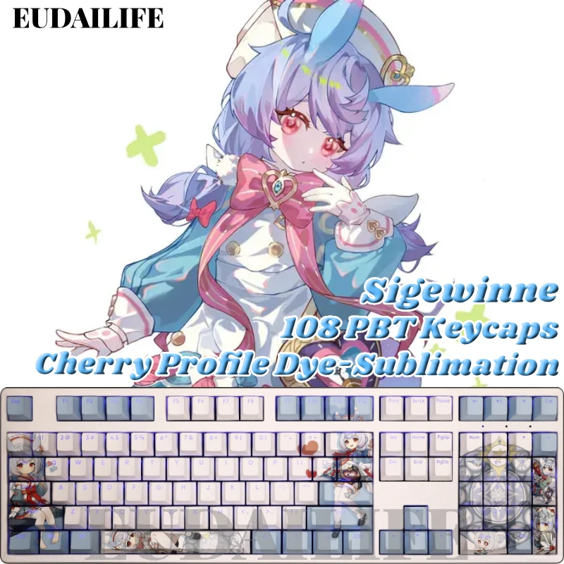 Sigewinne 108 Keycaps Genshin Impact PBT DYE Sublimation Light Transmitting Cherry MX Cross Axis Switch for Mechanical Keyboard