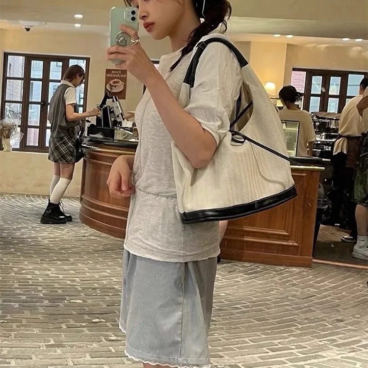 Korean Casual Canvas Tote Bags For Women Luxury Designer Handbags Large Capacity Commuter Underarm Shoulder bags bolso - Image 2