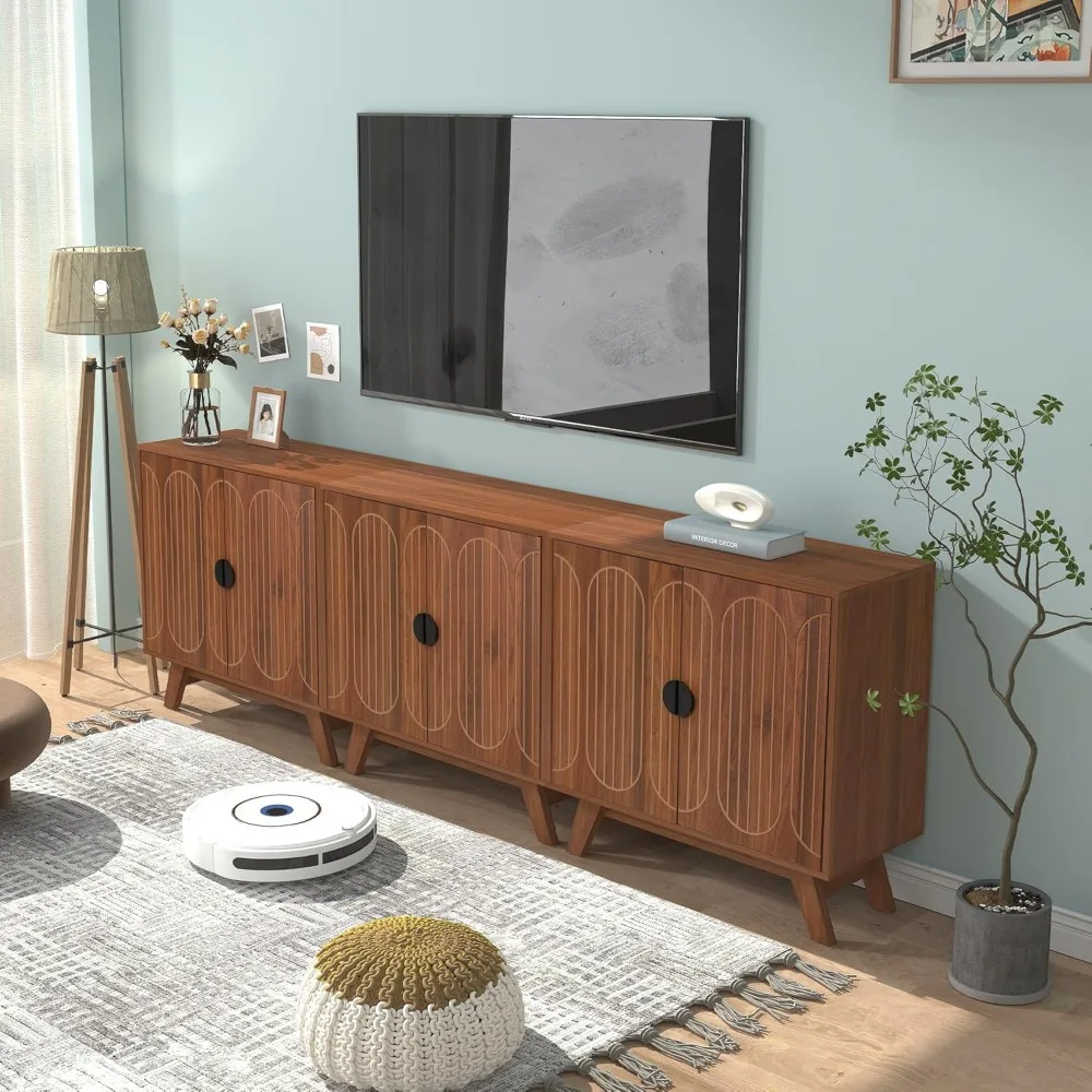 خزانة بوفيه خشبية حديثة مخددة بـ 6 أبواب مع مساحة تخزين #4