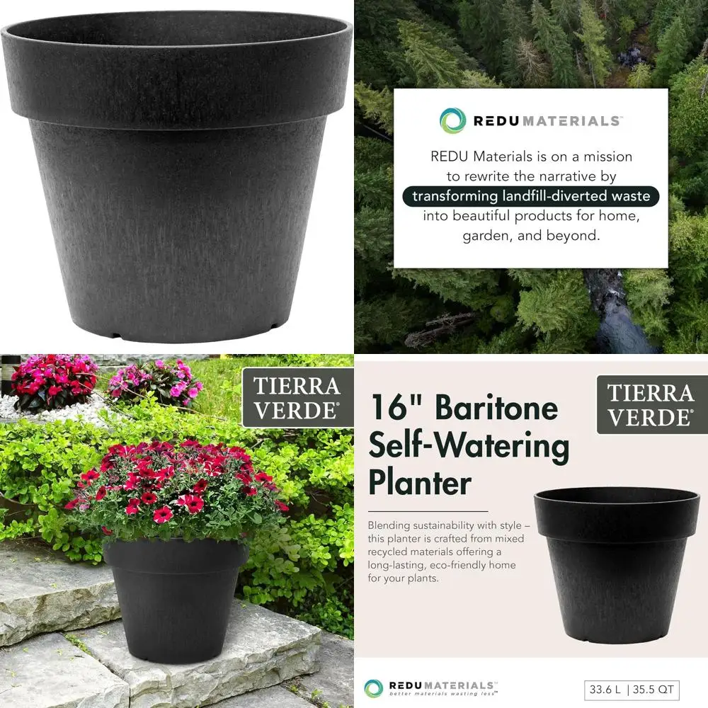 

Черный круглый самополивающийся горшок для растений (18 дюймов, 16 дюймов высотой) для использования в помещении и на улице – Декоративный контейнер для садов и цветов